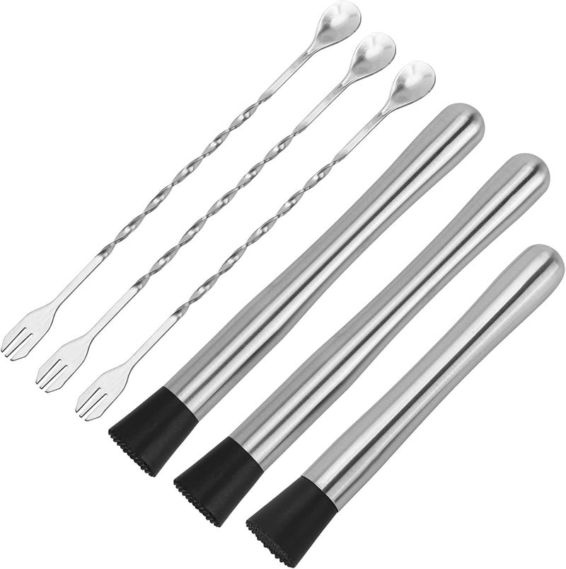 LoveBB 10" & 8" Cocktail Muddlers, Stainless Steel Muddler with 3 Pcs 10 inch Mixing Spoon for Lemonade Mojitos Fruit Drinks - Image 1